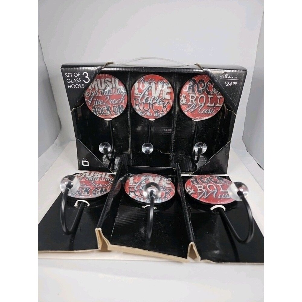 Decorative Glass Wall Hooks Rock N Roll Décor 1980s Studio 5, 3-Piece - Set of 2